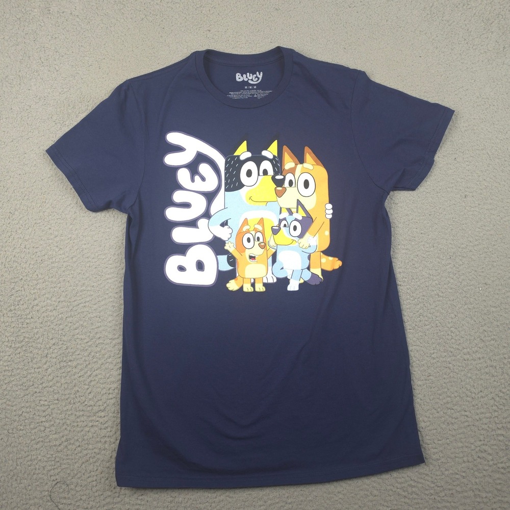 Bluey Heeler Family Graphic T-Shirt Men Medium Navy Blue Cotton Short Sleeve Tee